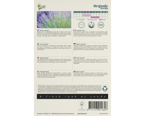 Buzzy Organic Echte Lavendel zaden verpakking