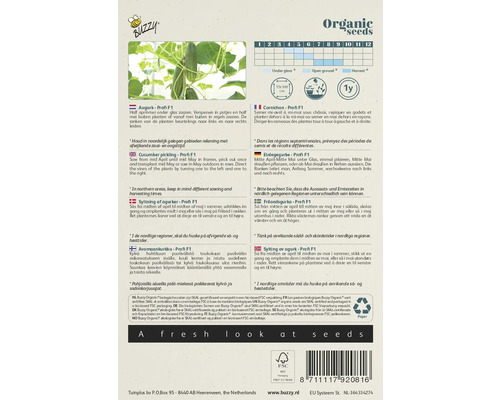 Buzzy Organic komkommerzaden verpakking met instructies