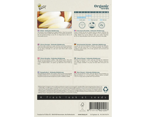 Buzzy Organic cichoreizaden verpakking met teeltinstructies