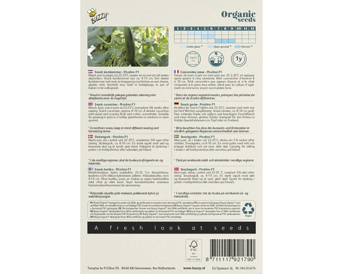 Biologische snackkomkommer Picolino F1 informatie over zaaien, oogsten en eigenschappen