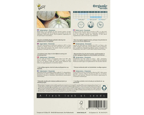 Buzzy Suikermeloen Charentais zadenverpakking met informatie over teelt en oogst