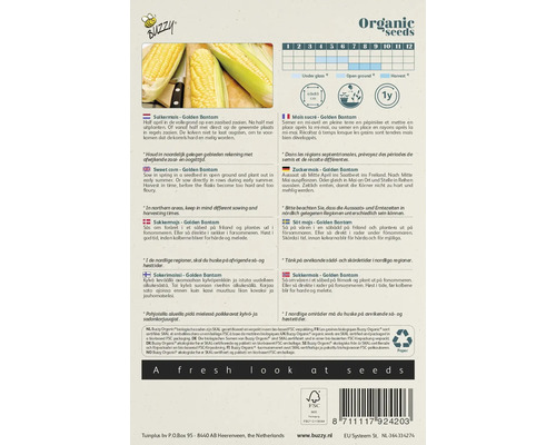 Buzzy Organic Golden Bantam suikermaïs zaden verpakking