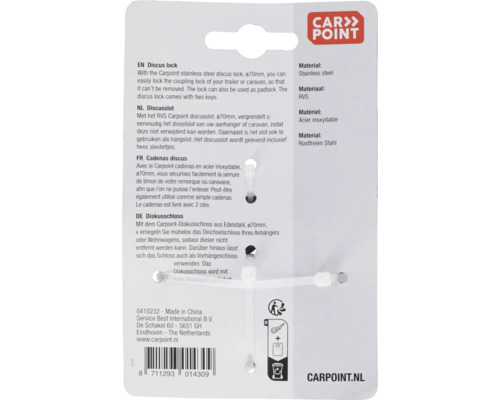 Carpoint discusslot van roestvrij staal met twee sleutels