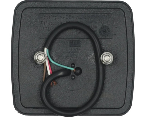 Achterkant van een zwarte aanhangerlamp met kabels en bevestigingsmateriaal