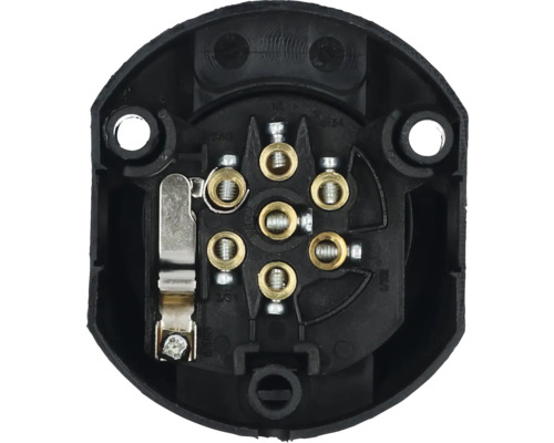 Binnenaanzicht van een aanhangwagenstekkerdoos met zeven polen