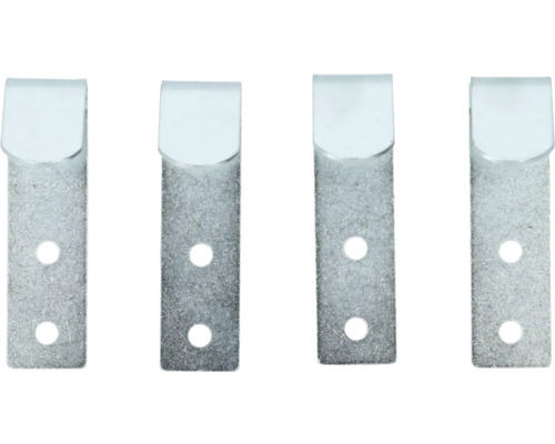 Vier metalen fotolijsthaken met twee gaten voor bevestiging