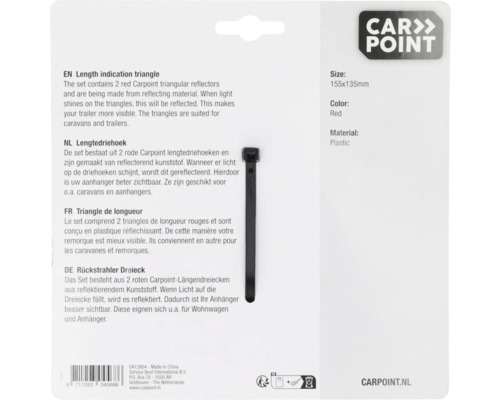 Carpoint lengtedriehoek set, rode reflectoren van kunststof