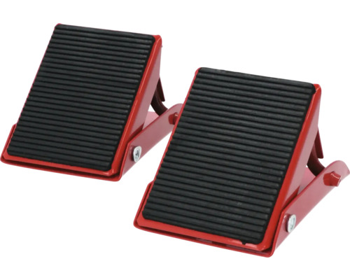 Twee rode wielkeggen met geribbeld oppervlak voor voertuigbeveiliging.