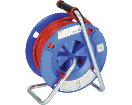 Kabelhaspel met rode kabel en metalen frame