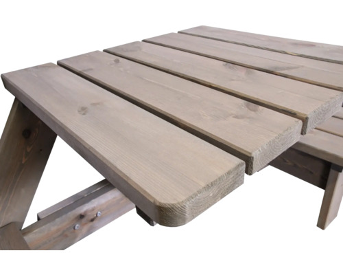 Gedetailleerd beeld van een picknicktafelblad van hout