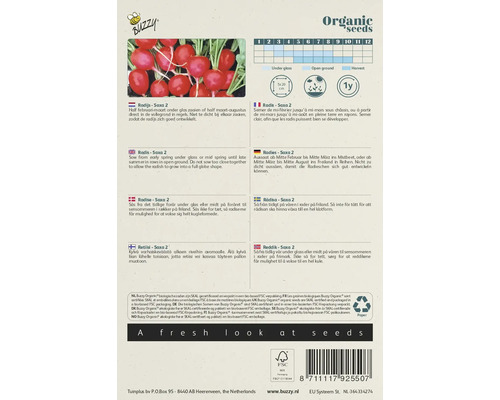 Radijs zaden verpakking Saxa 2 van Buzzy Organic