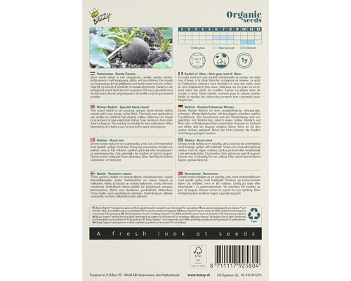 Buzzy Organic winterradijszaden, ronde zwarte variëteit