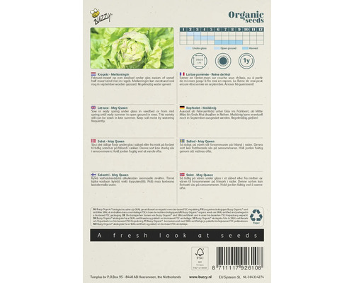 Buzzy Organic zaadverpakking Meikoningin kropsla met teeltinstructies
