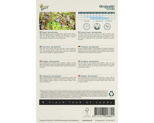 Buzzy Organic Red Salad Bowl zaadzakje met teeltinstructies