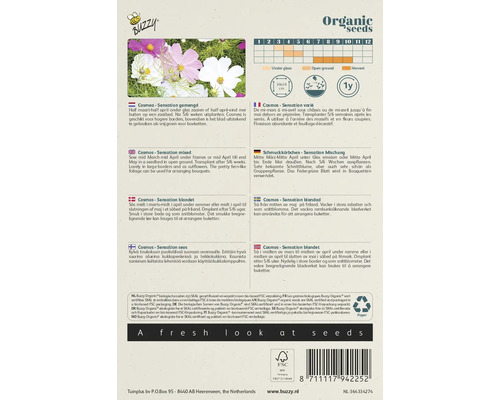 Buzzy Organic Cosmos Sensation gemengd zaadpakket met plantinstructies