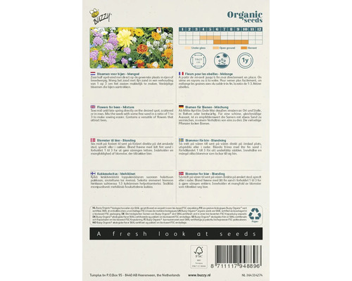Buzzy Organic bloemenzaad voor bijen, mengsel voor zaaien