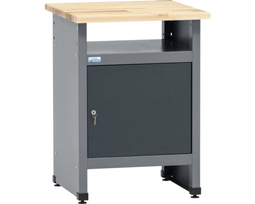 Werkbank met deur, houten blad en metalen frame