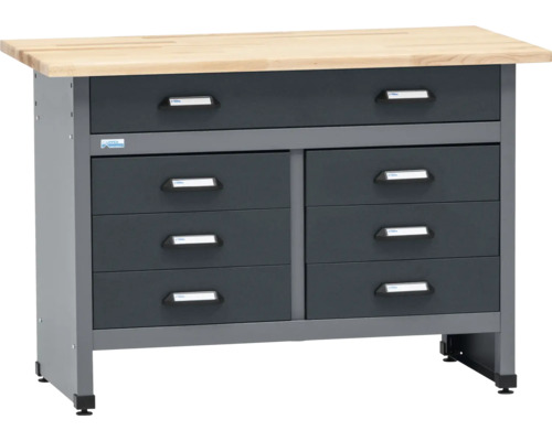 Werkbank met laden en houten blad