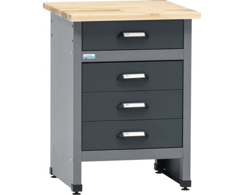 Werkplaatskast met vier laden en houten werkblad