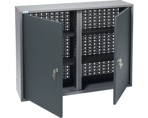 Gereedschapskast met twee open deuren en geperforeerde wand