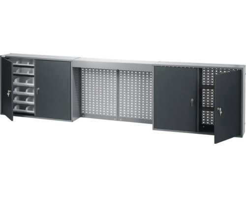 Werkplaatskast met schuifdeuren en geperforeerde wand