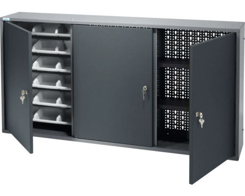 Werkplaatskast met schuifdeuren, perforatiewand, vakken en sleutel