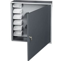 Grijze gereedschapskast met deur, sleutel en legborden