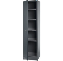 Metalen kast met open deur en planken