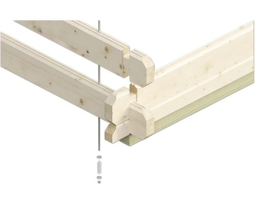 Detailweergave van een houten constructie met verbindingselementen