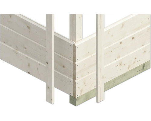 Detailweergave van een blokhutwandconstructie