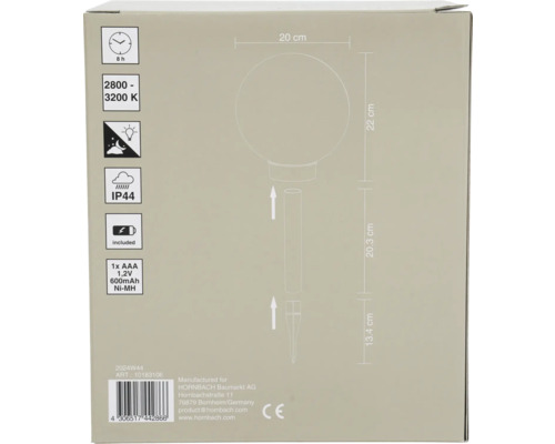 LED Solar sokkellamp met bol Ø 20 cm RGBW 50 cm zilver