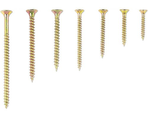 Assortiment gele houtschroeven in verschillende maten
