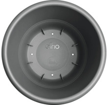 Grijze bloempot van bovenaf met Elho-logo