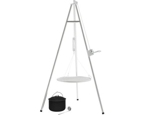 Draaibare barbecue met grillrooster, ketel en pollepel