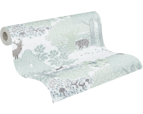 Rol behang met bosmotief, inclusief hert en beer