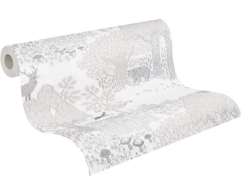 Rol behang met bosmotief, inclusief hert en beer