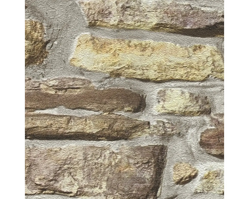 Close-up van een behang met een stenen muurmotief