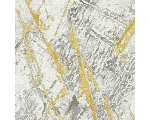 Close-up van een behang met marmerstructuur en gouden accenten