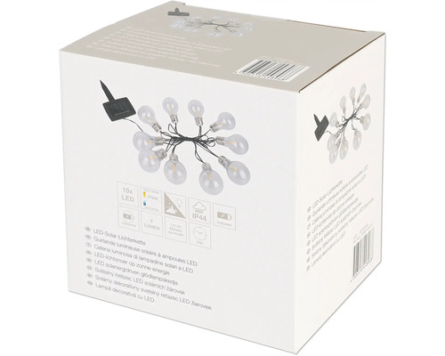 Verpakking van een solarlichtsnoer met tien ledlampen