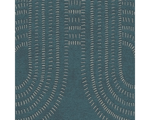 Close-up van een patroonteppich met rechte en cirkelvormige lijnen.