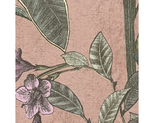 Close-up van een behang met een bloem- en bladerenmotief