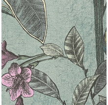 Detail van een behang met bladeren- en bloemenmotief