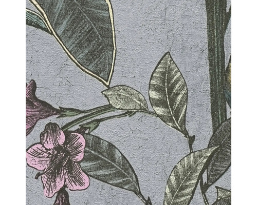 Behang met bloem- en bladmotief