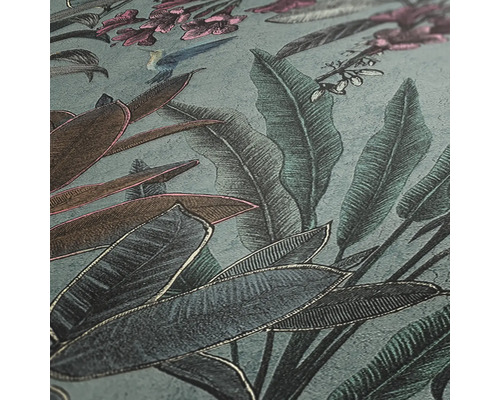 Behang met planten- en vogelmotief
