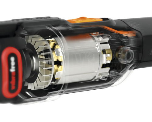 Binnenaanzicht van een accuboormachine met zichtbare motor en vibratiecontrole