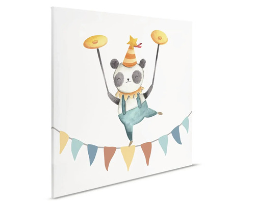 Canvas schilderij met een panda als circusartiest op een touw