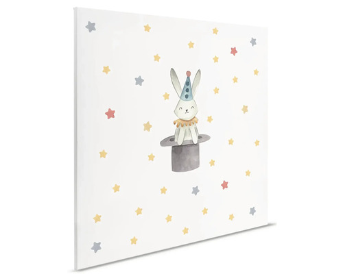Decoratief canvas met konijnmotief in een hoge hoed