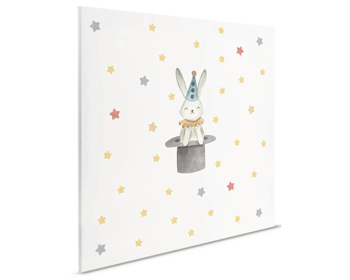 Decoratief canvas met een konijn in een cilinder en een sterrenpatroon voor een kinderkamer