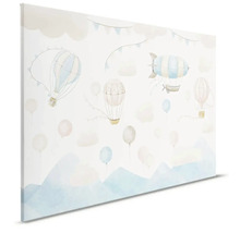 Canvasdruk met ballonnen, luchtschepen, wolken en bergen