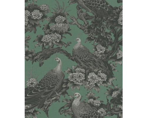Behang met pauwen- en bloemmotief